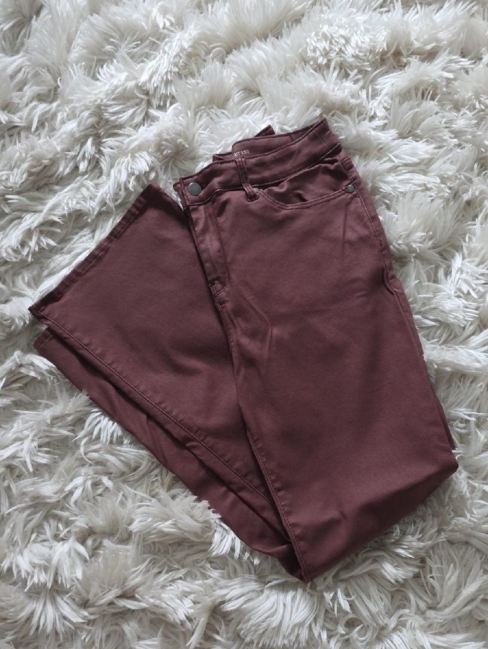 Women's Maroon Faux Leather Stretch Wide Leg Pants